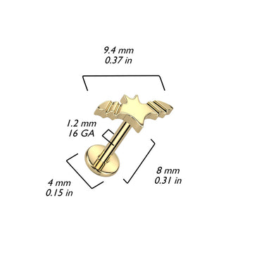 Gold Plated Titanium Internally Threaded Labret With Bat Top