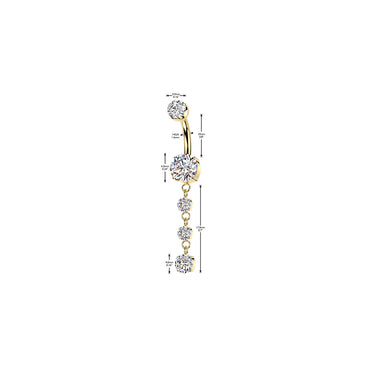 Gold Plated Triple Cubic Zirconia Drop Titanium Navel Ring