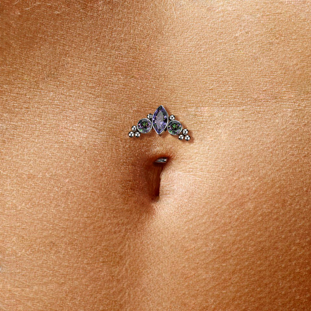 Implant Grade Titanium Threadless Belly Bar – Floating Crystal Navel Piercing (14g, 8mm)