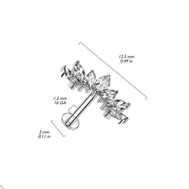 Internally Threaded 14K Yellow Gold Marquise CZ Fan Top Labret