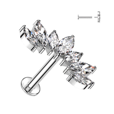Internally Threaded 14K White Gold Marquise CZ Fan Top Labret