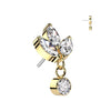 Gold Plated Titanium Threadless 3 Marquise and Round Dangle Top