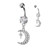 Double Jewelled Belly Ring With Cubic Zirconia Accented Crescent Moon & Star Dangle