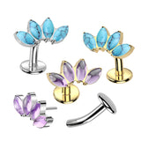 Gold Natural Stone Fan Top Titanium Threadless Floating Convex Base Belly Bar
