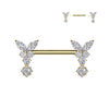 Gold Plated Surgical Steel Threadless Butterfly Nipple Barbell With CZ Dangle