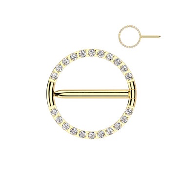 Gold PVD Plated LustraSwing CZ Titanium Nipple Hoop