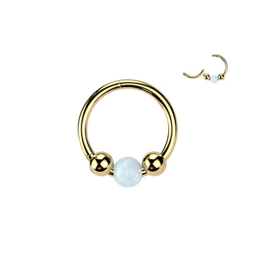 18g Yellow Gold Plated Titanium Segment Hoop with Opal Ball