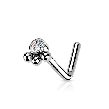 316L Surgical Steel 3‑Bead Cluster Cubic Zirconia Nose Stud