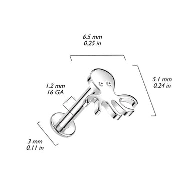 Internally Threaded Octopus Top Stud in 14K Yellow Gold