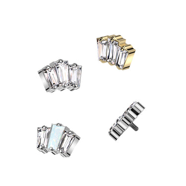 Gold Plated Titanium Internally Threaded 3 Baguette Cubic Zirconia Top