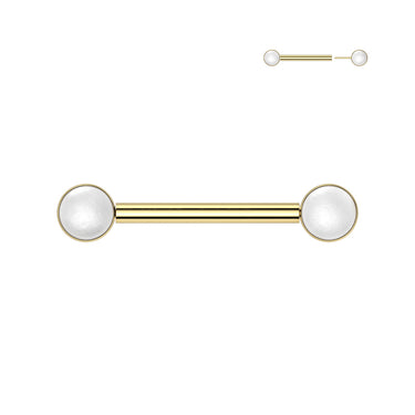 Gold Plated Titanium Threadless Push In Pearl Set Ends Nipple Barbell
