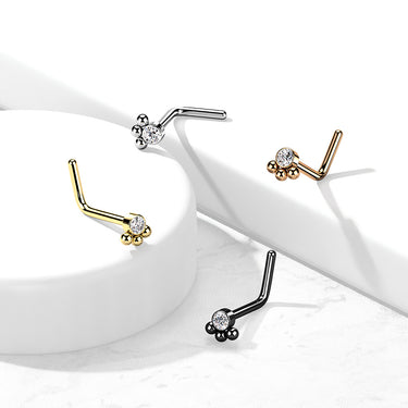 316L Surgical Steel 3‑Bead Cluster Cubic Zirconia Nose Stud