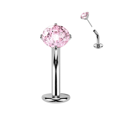 Solid Titanium Threadless Floating Base Fireworks Cubic Zirconia Belly Ring