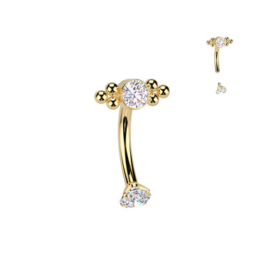 16g Petite Yellow Gold Plated Titanium CZ Reverse Belly Ring