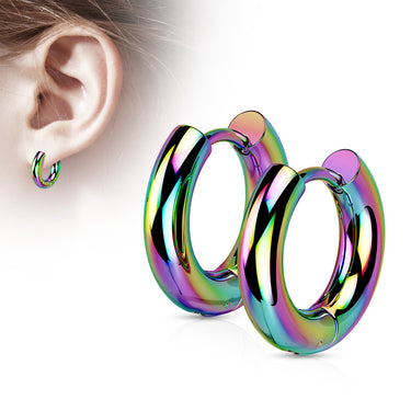Rainbow Plated 3mm Surgical Steel Hinged Round Hoop Earrings (PAIR)