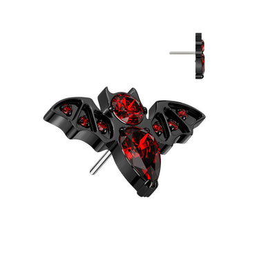 Black Plated Titanium Threadless Red Cubic Zirconia Bat Top