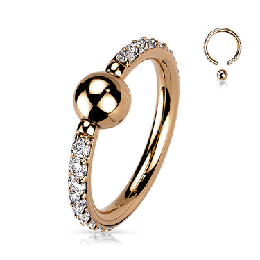 Rose Gold Titanium Captive Bead Ring with Outward Pave Cubic Zirconia Sides