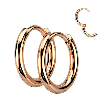 Rose Gold Plated 2mm Surgical Steel Hinged Round Hoop Earrings (PAIR)