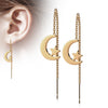 Rose Gold Plated Surgical Steel Free Falling Moon and Star Threader Earrings (PAIR)