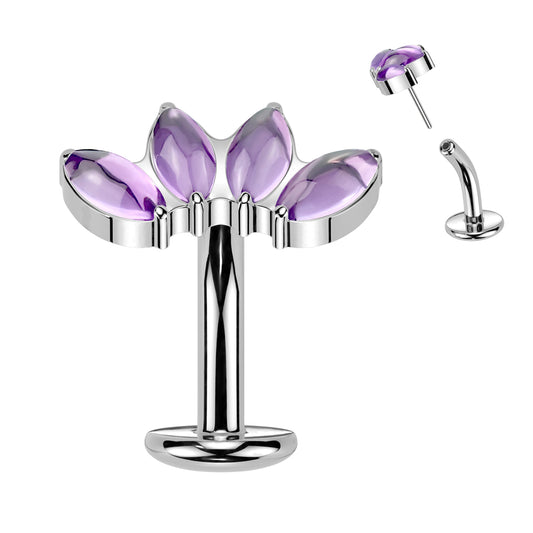 Natural Stone Fan Top Titanium Threadless Floating Convex Base Belly Bar