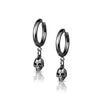 Black Plated Surgical Steel Skull Dangle Hinged Hoop Earring (PAIR)