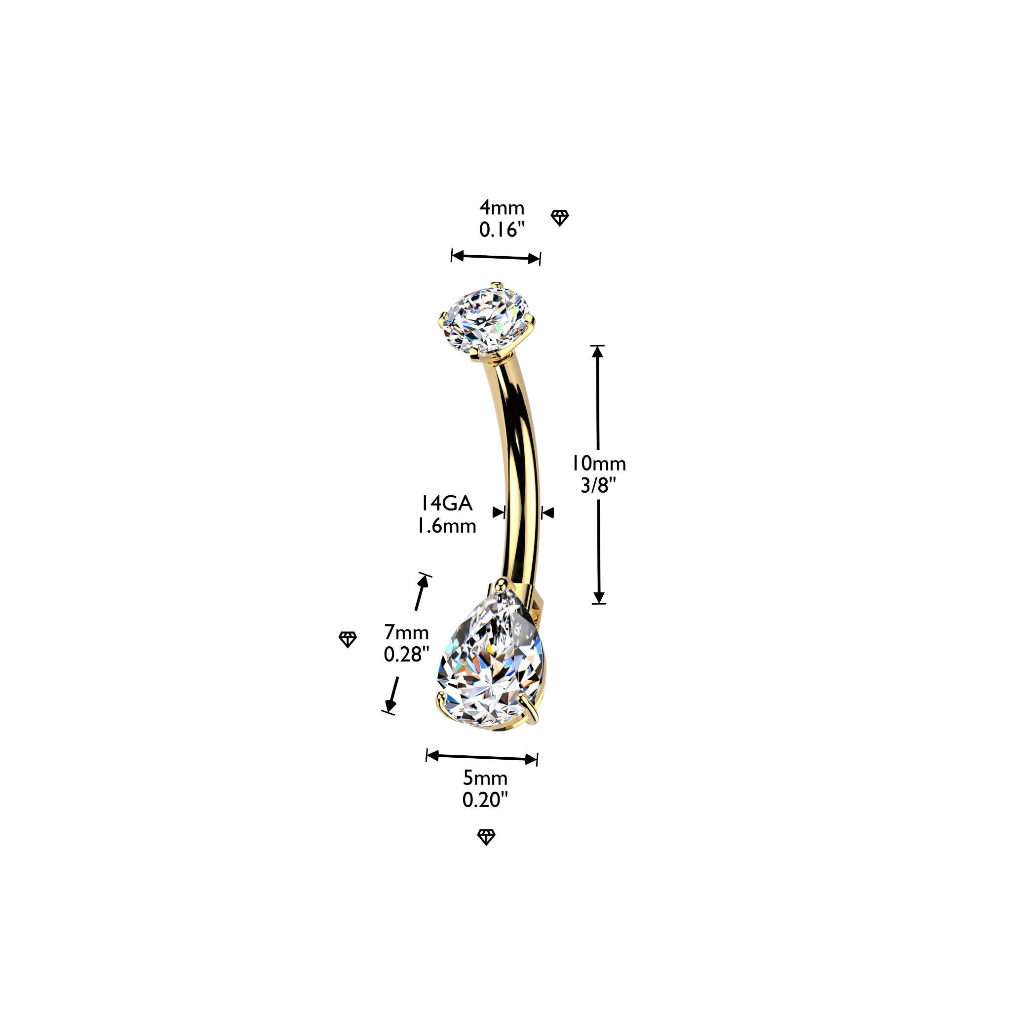 The Pear de Luxe Internally Threaded Teardrop Belly Ring in 14K Yellow Gold