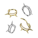 Gold Titanium Stacked Paved Hoop Earring with Triple Spike