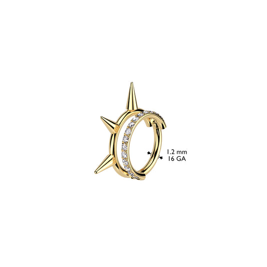 Implant Grade Titanium Stacked Paved Hoop Earring with Triple Spike