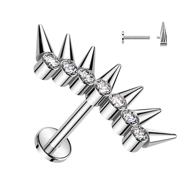 Titanium Internally Threaded Labret With Spikes CZ Fan Top