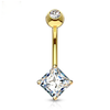 Solid 14K Yellow Gold Navel Ring with Square Princess‑Cut Cubic Zirconia