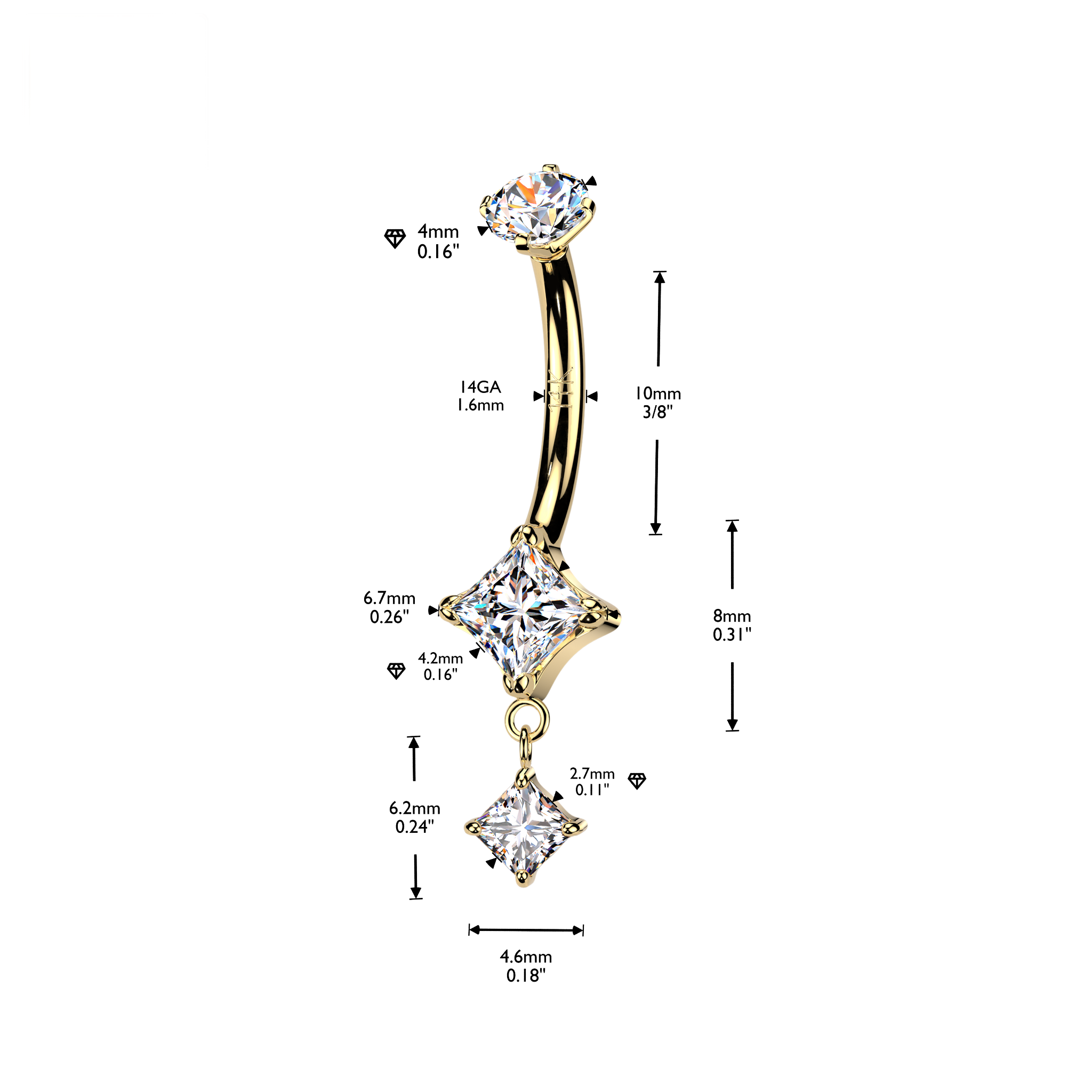 The Manhattan Drop Belly Dangle in 14K Yellow Gold
