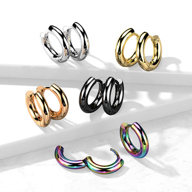 Rainbow Plated 3mm Surgical Steel Hinged Round Hoop Earrings (PAIR)