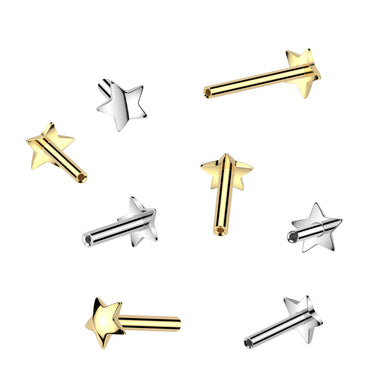 Yellow Gold Plated Titanium Threadless Push‑In Convex Star Base Labret Pin