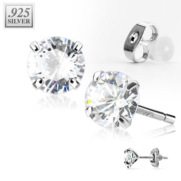 Sterling Silver Martini Stud Earrings with Round Cubic Zirconia