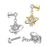 Celestial Halo Star Dangle with Gold Plating. Labret, Monroe, Tragus and Cartilage Earrings.