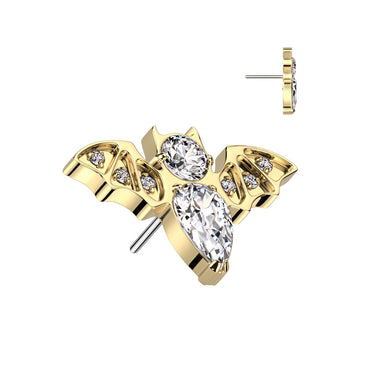 Gold Plated Titanium Threadless Cubic Zirconia Bat Top