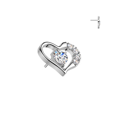 Implant Grade Titanium Threadless Push‑In Heart Top with Cubic Zirconia Centre