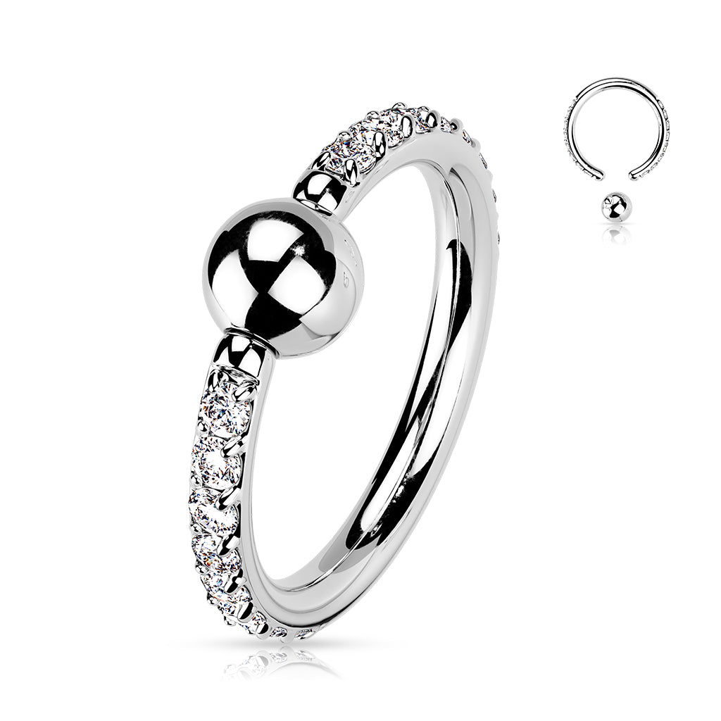 Titanium Captive Bead Ring with Outward Pave CZ Sides. 8mm/10mm. 16g ...