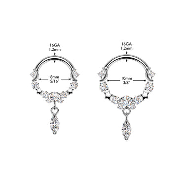 Gold Plated Titanium Moon and Star Segment Hoop Ring With Marquise CZ Dangle