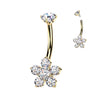 Gold Plated Titanium Internally Threaded Belly Ring With Prong Set CZ Top & Flower