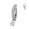 Titanium Hinged Hoop Belly Ring With CNC Set Cubic Zirconias & Prong Set Dangle