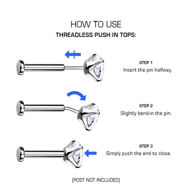 Black Plated Titanium Threadless Push In Bezel Set CZ Ball Top