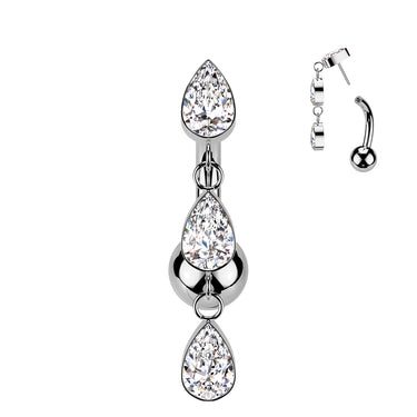 Titanium Threadless Trinity Teardrop Floating Belly Bar