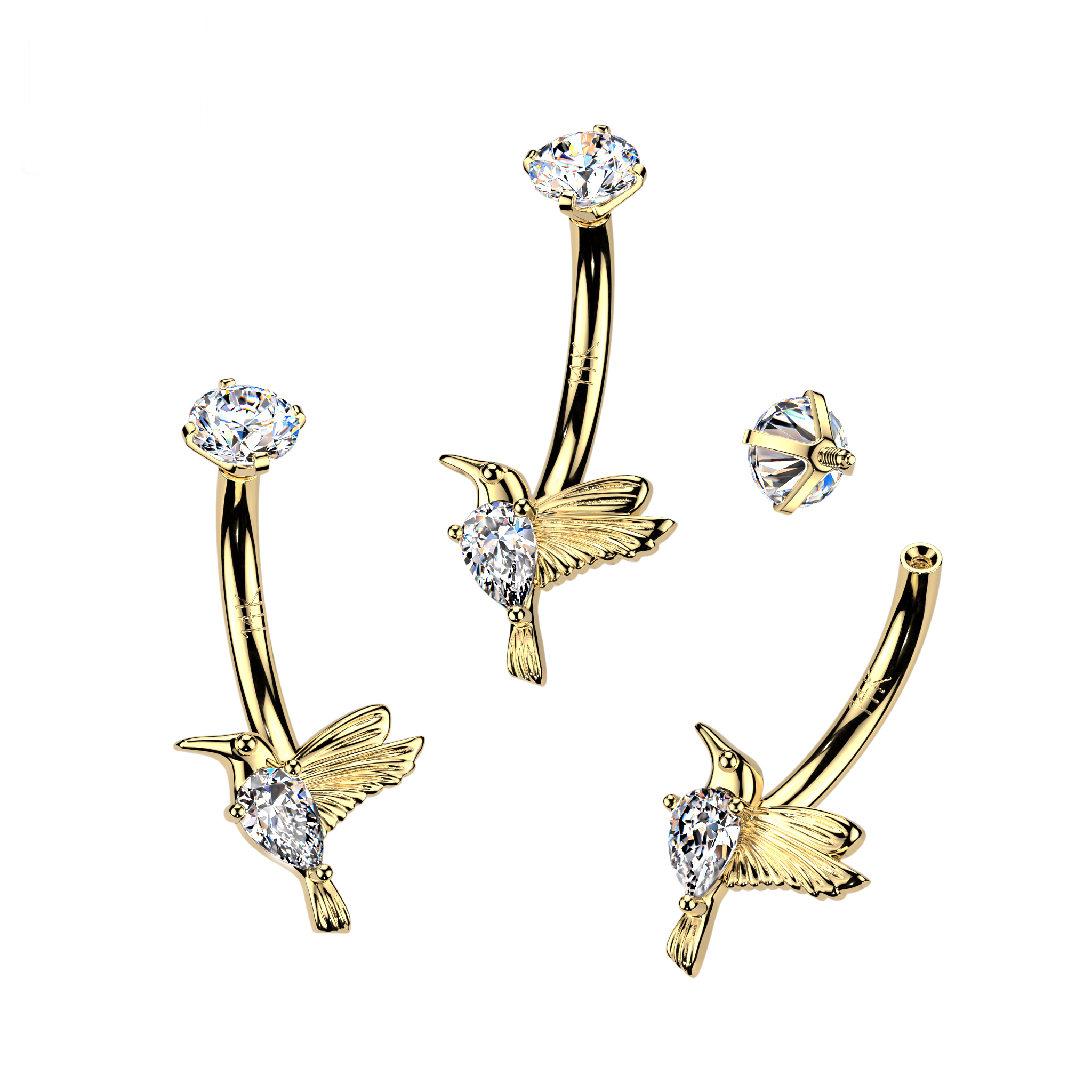 Hummingbird Kiss Belly Dangle in 14K Yellow Gold