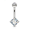 Solid 14K White Gold Navel Ring with Square Princess‑Cut Cubic Zirconia