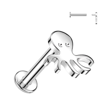 Internally Threaded Octopus Top Stud in 14K White Gold