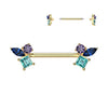 Gold Plated Steel Nipple Barbell with Multicoloured Cubic Zirconia Shape Ends