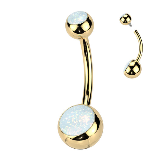 Yellow Gold Plated PVD Lustrous Opal Navel Titanium Internally Threaded Belly Bars