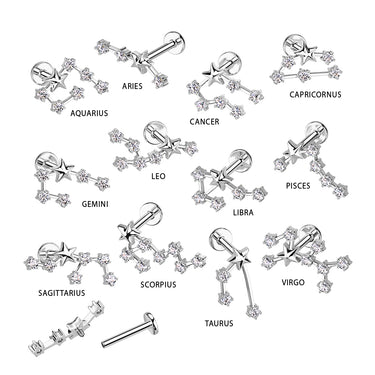 316L Surgical Steel Internally Threaded Zodiac Labret Stud