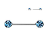Solid Titanium Internally Threaded Flat Gem Nipple Barbells